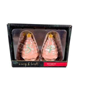 Merry & Bright Pink Christmas Tree Salt & Pepper Shaker Set – Hand Painted